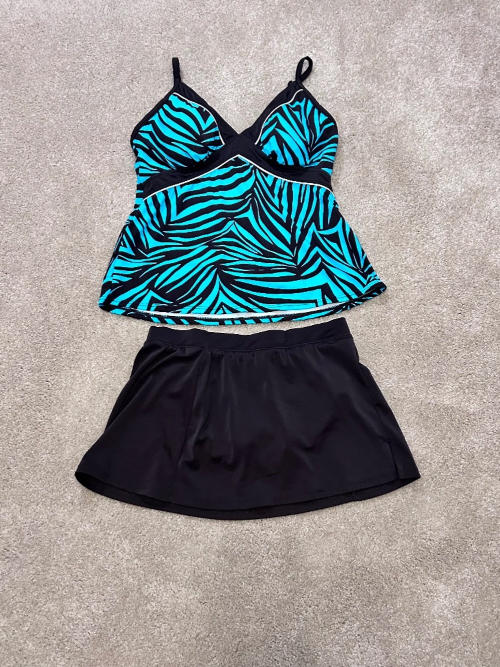 Teal and Brown Zebra Striped 2 Piece Bathing Suit